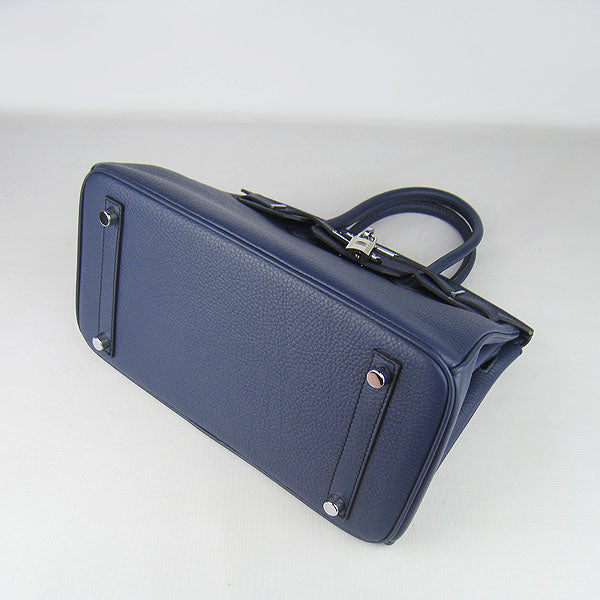Luxury Hermes Birkin 30cm Togo Leather Handbags Dark Blue Silver