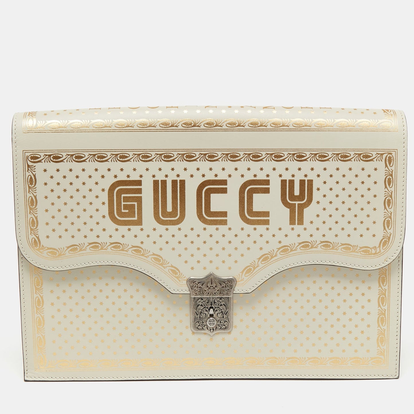 Luxury Gucci Trending 2025 Off White Leather Guccy Portfolio Clutch