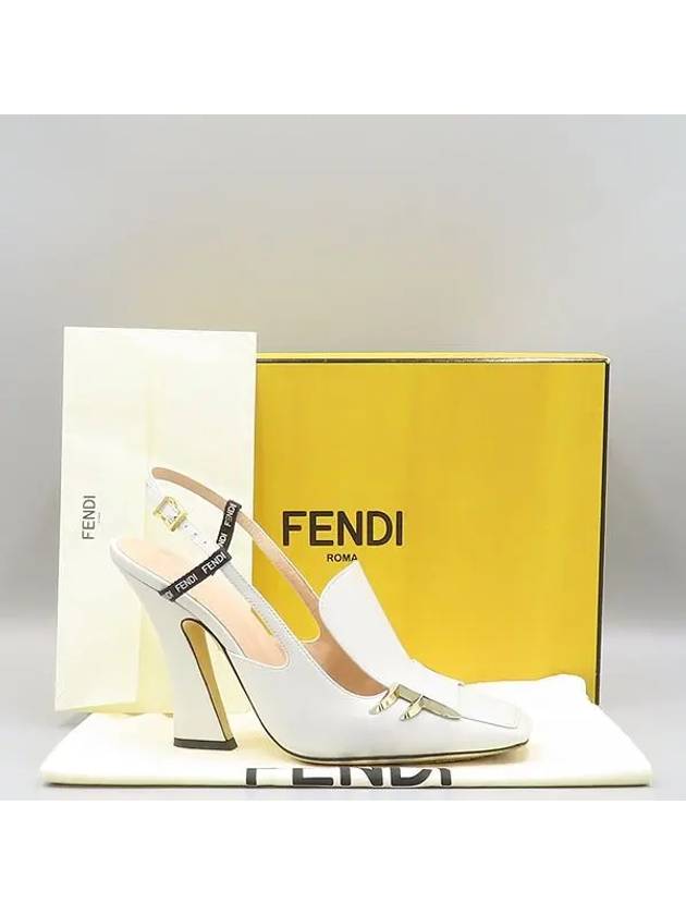 Luxury Fendi 8J6938 White Leather F Freedom Slingback Pumps Women s Shoes