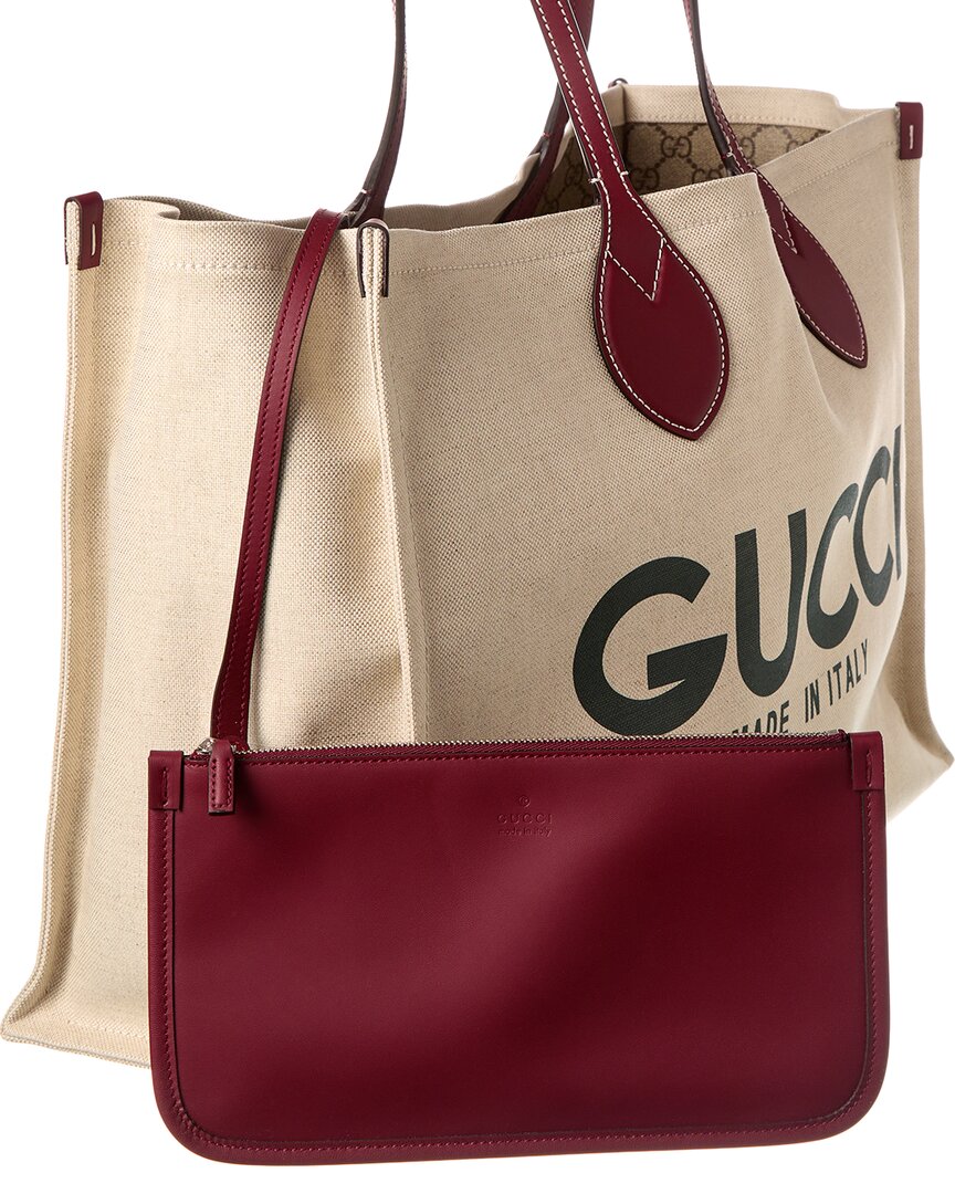 Luxury Gucci Trending 2025 Logo Print Canvas & Leather Tote