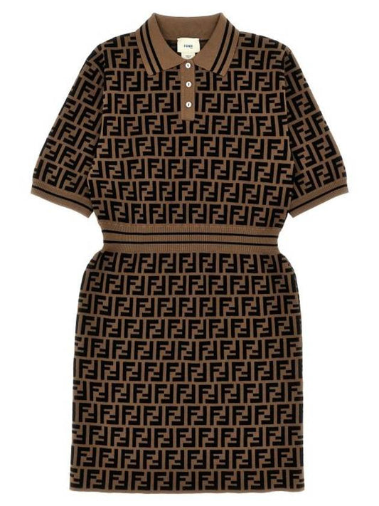 Luxury Fendi Kids Cotton FF Logo Dress Brown