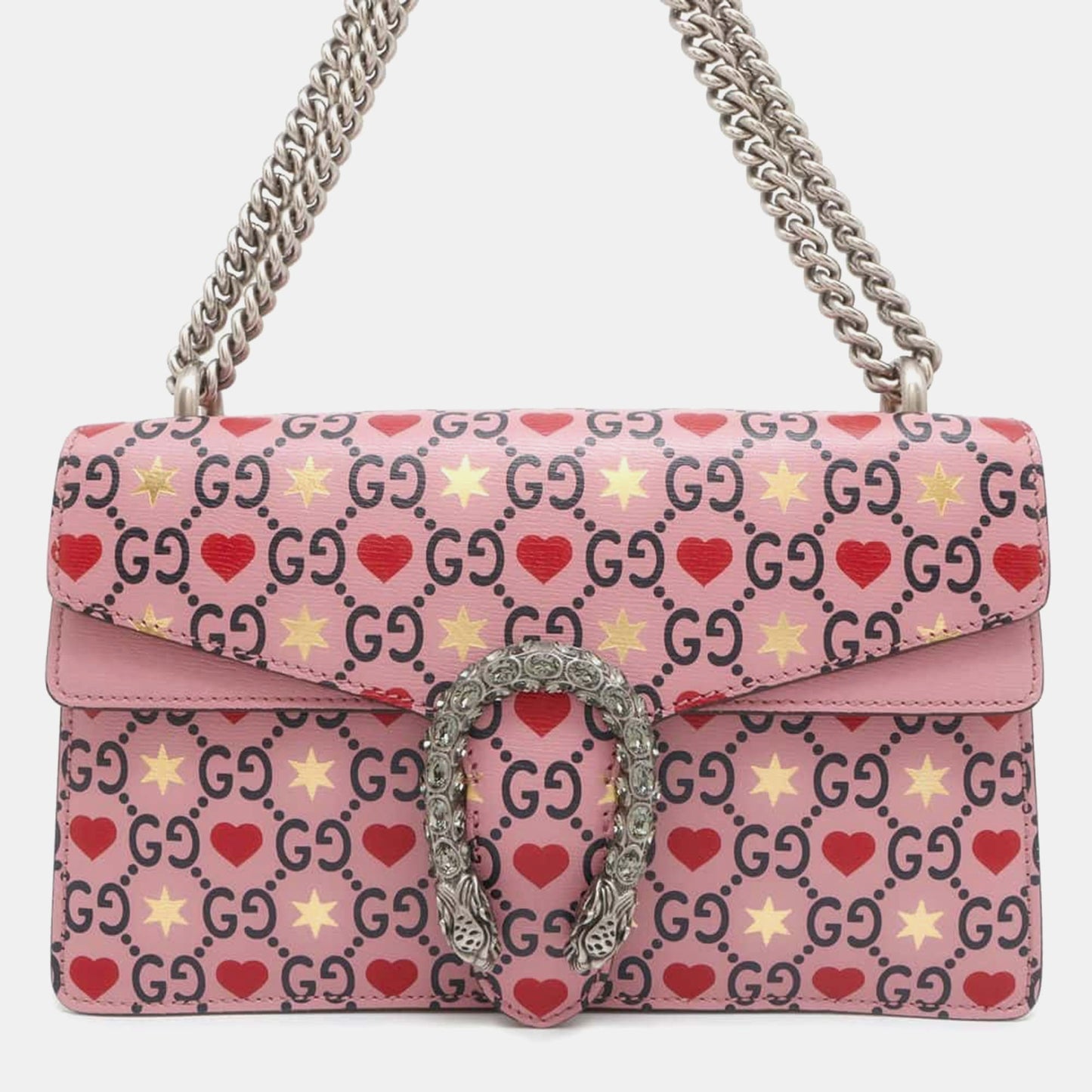 Luxury Gucci Trending 2025 Pink Leather Dionysus GG Supreme Heart Valentine Chain Shoulder Small Bag