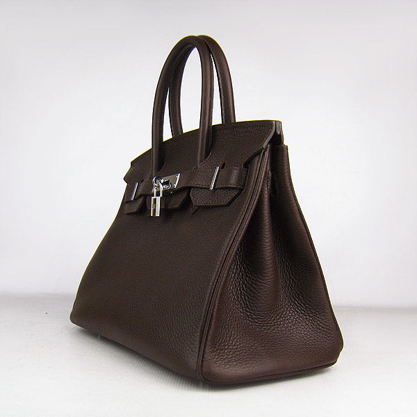 Luxury Hermes Birkin 30cm Togo Leather Handbags Dark Coffee Silver