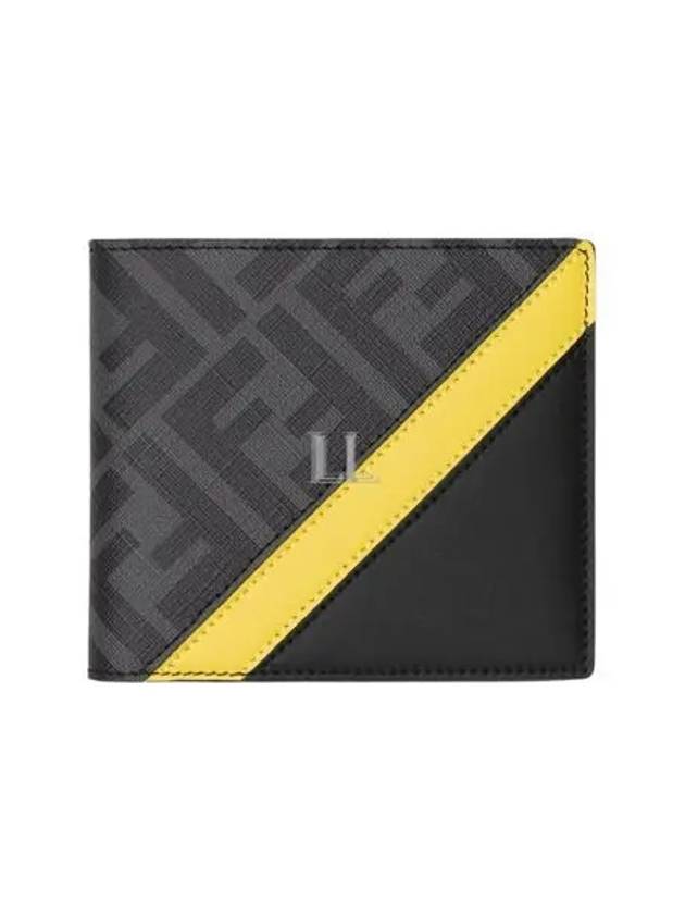 Luxury Fendi FF Pattern Leather Half Wallet Black Yellow