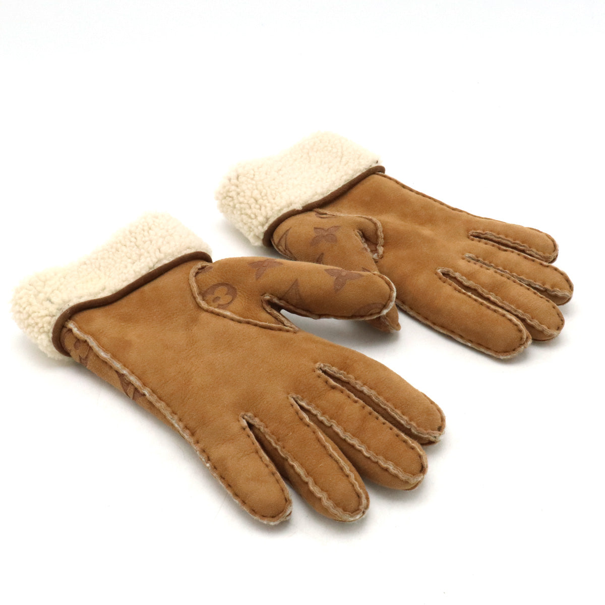 Louis Vuitton Louis Vuitton Monogram Sealing Mouton Globe Gloves Bore Sword Beige Tea None. 9 No. M76578