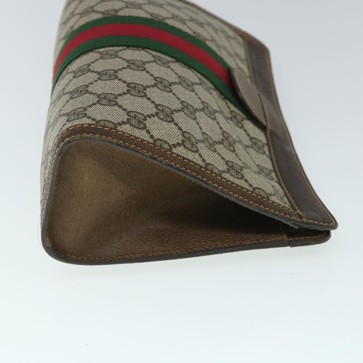 Gucci GG Canvas Web Sherry Line Clutch Bag PVC Leather Beige Green
