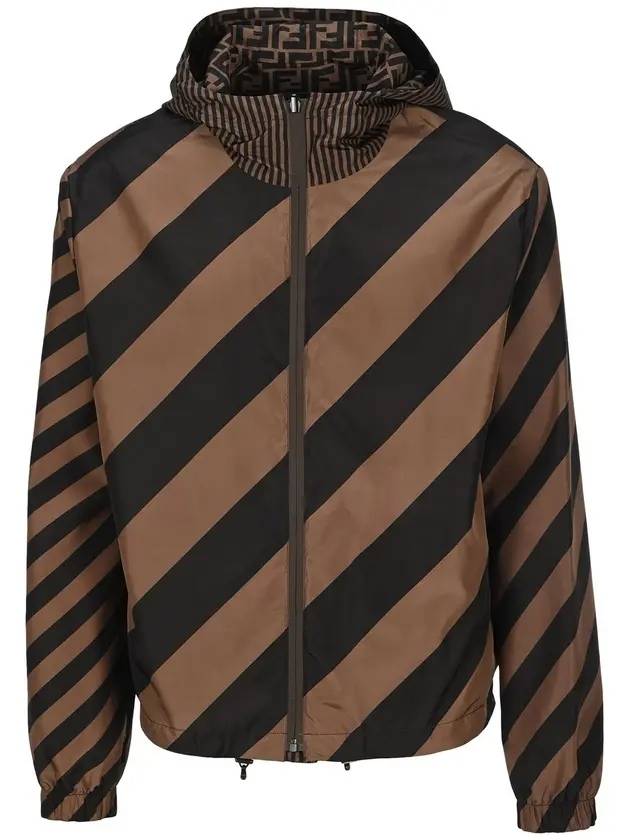 Luxury Fendi Men's Logo Reversible Windbreaker Brown Black