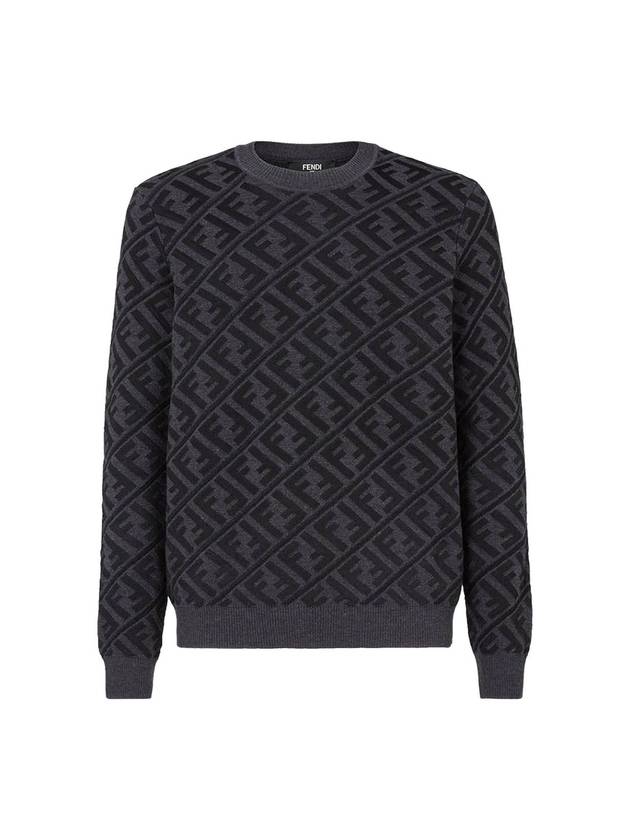 Luxury Fendi Men's Regular Fit Crew Neck Wool Knit Top Black Grey