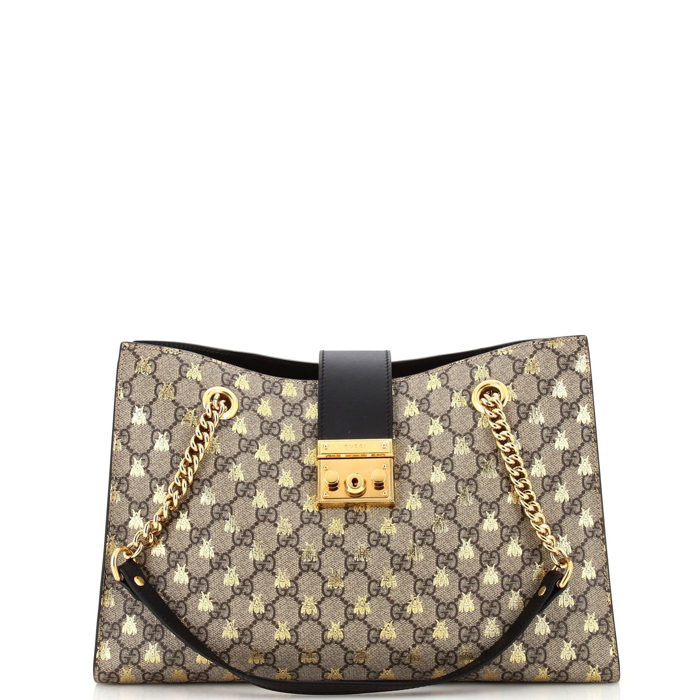 Luxury Gucci Trending 2025 Padlock Chain Tote Printed GG Coated Canvas Medium