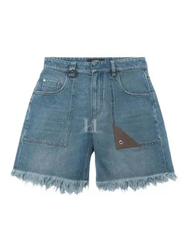 Luxury Fendi Fringe Denim Shorts Blue
