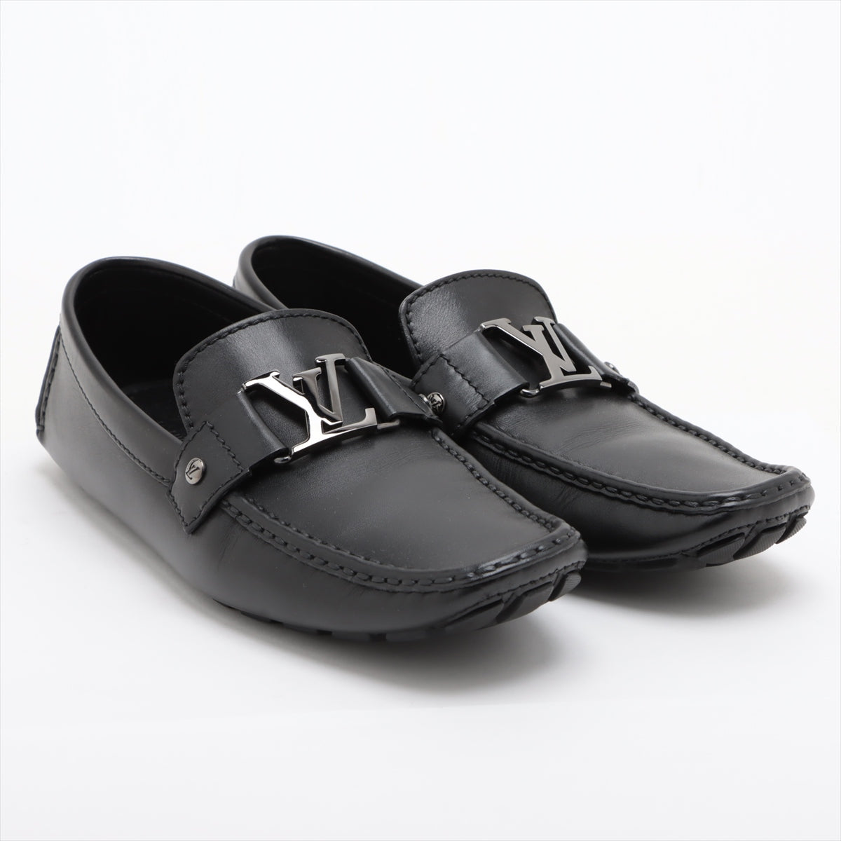 Louis Vuitton Monte Carlo 10 Years Leather Driving Shoes 7 1/2 Men Black FA0160 LV Logo