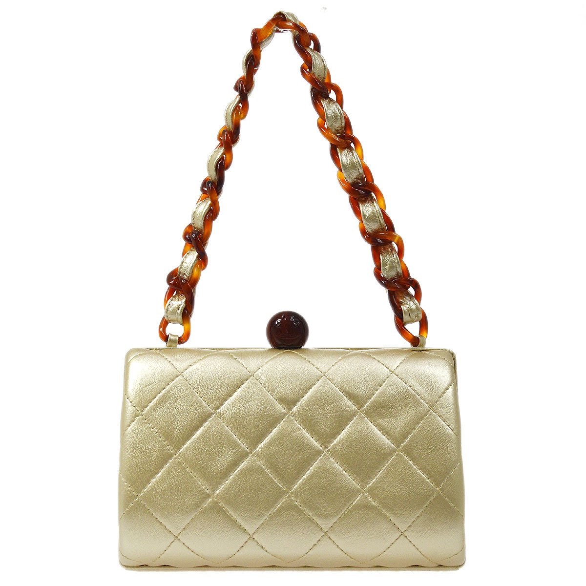 Luxury Chanel 1996-1997 Gold Lambskin Kisslock Handbag