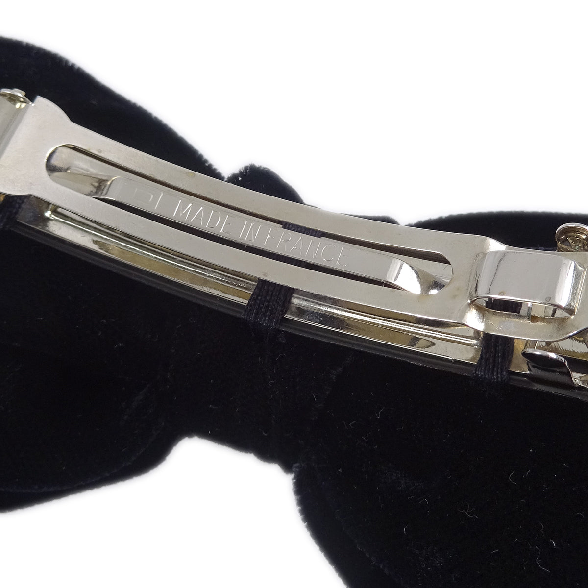 Chanel Velvet Bow Rhinestone Hair Barrette Black