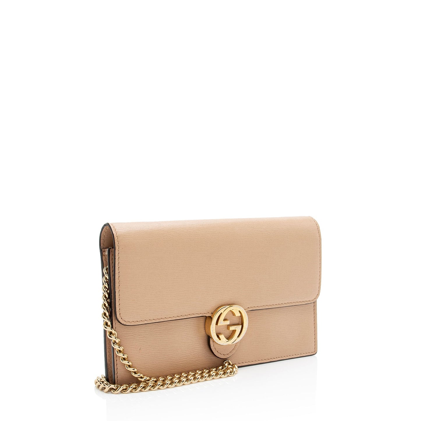 Luxury Gucci Trending 2025 Grained Calfskin Interlocking G Chain Wallet