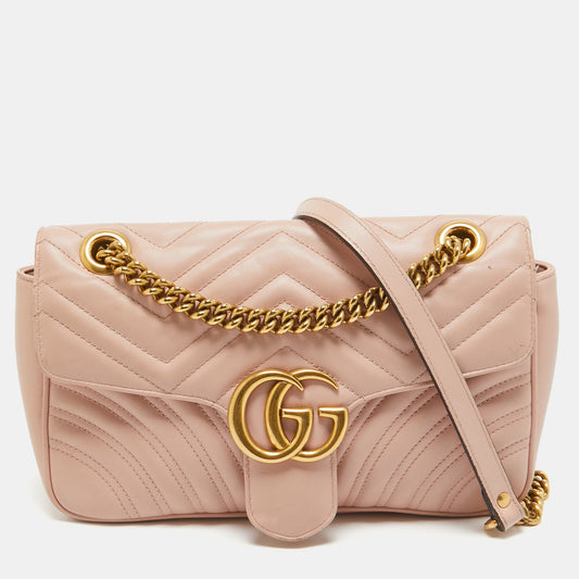 Luxury Gucci Trending 2025 Pink Matelass&eacute; Leather Small Gg Marmont Shoulder Bag..