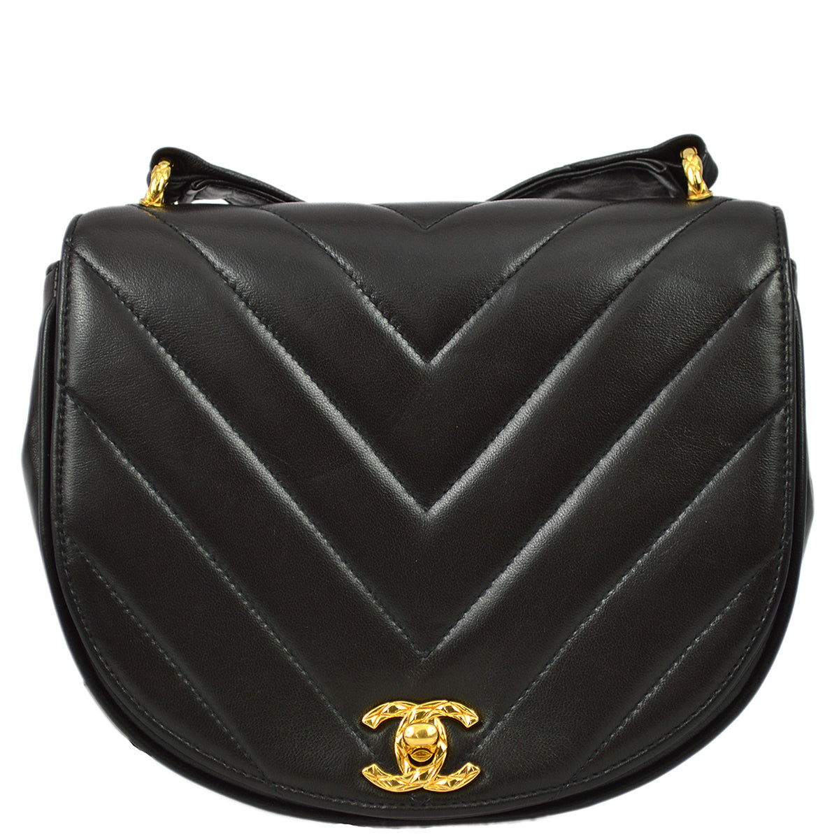Luxury Chanel 1991-1994 Black Lambskin Chevron Shoulder Bag