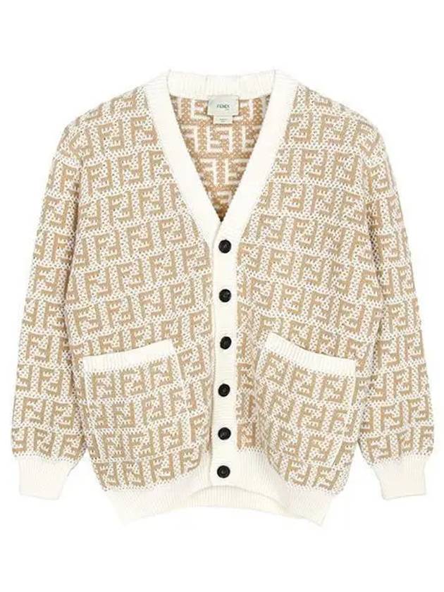 Luxury Fendi Kids FF Motif Knit Cardigan Beige