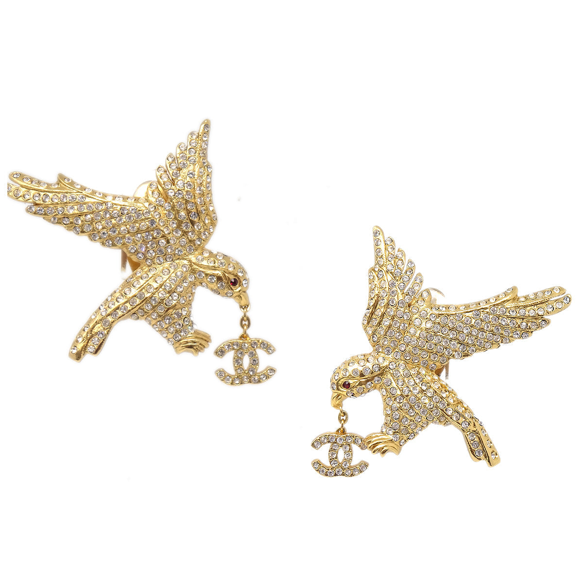Luxury Chanel 2001 Crystal & Gold Eagle Earrings Clip-On 01P