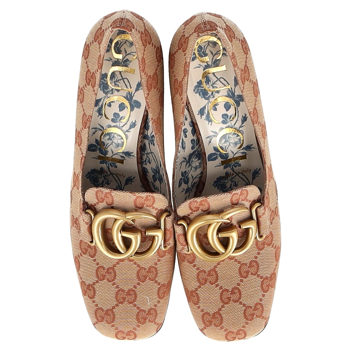 Gucci GG Victoire GG Marmont Block Heel Pumps in Beige Canvas