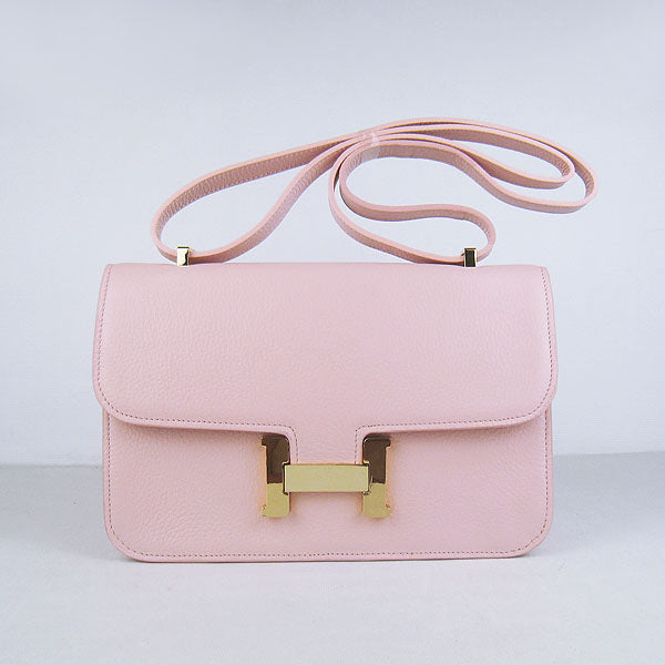Luxury Hermes calf Leather Message Bag H020 pink golden