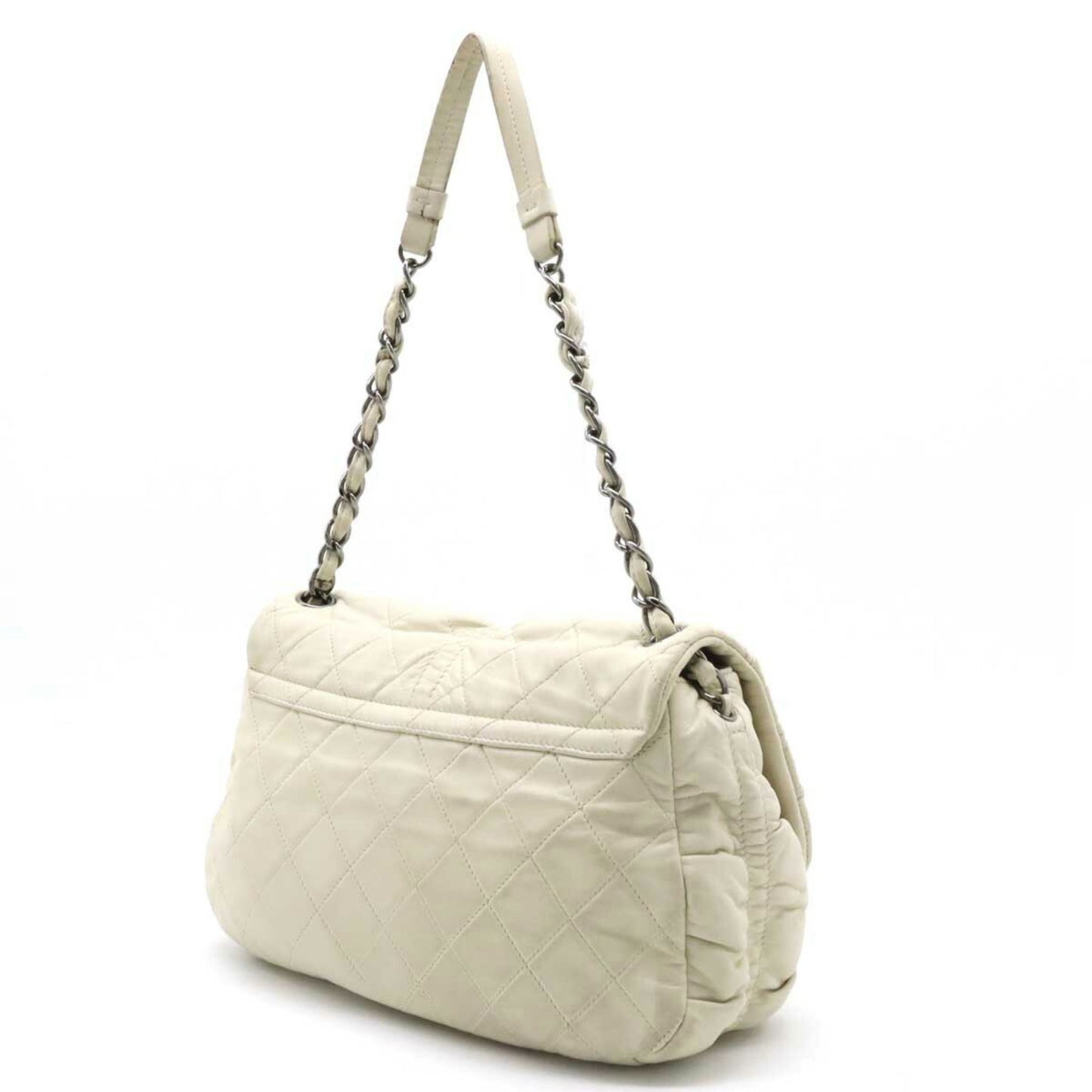 Luxury Chanel Matelasse Coco Mark Half Moon Shoulder Bag Chain Leather Ivory