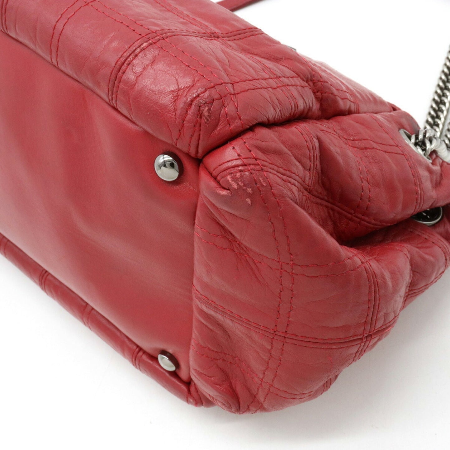 Luxury Chanel Chocolate Bar Chain Shoulder Bag Leather Rose Madder Pink Red