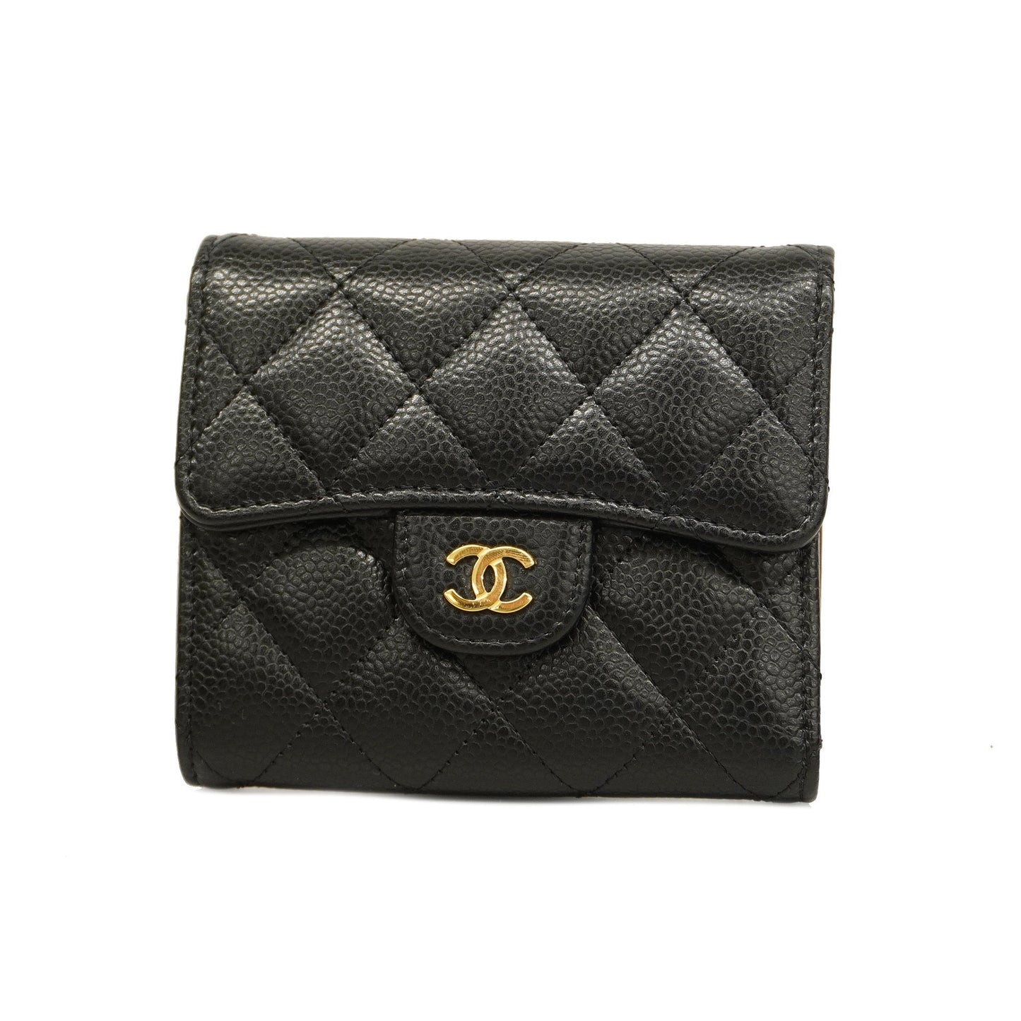 CHANEL  Matelasse Tri-fold Wallet Gold Metal Fittings Women's Caviar Leather