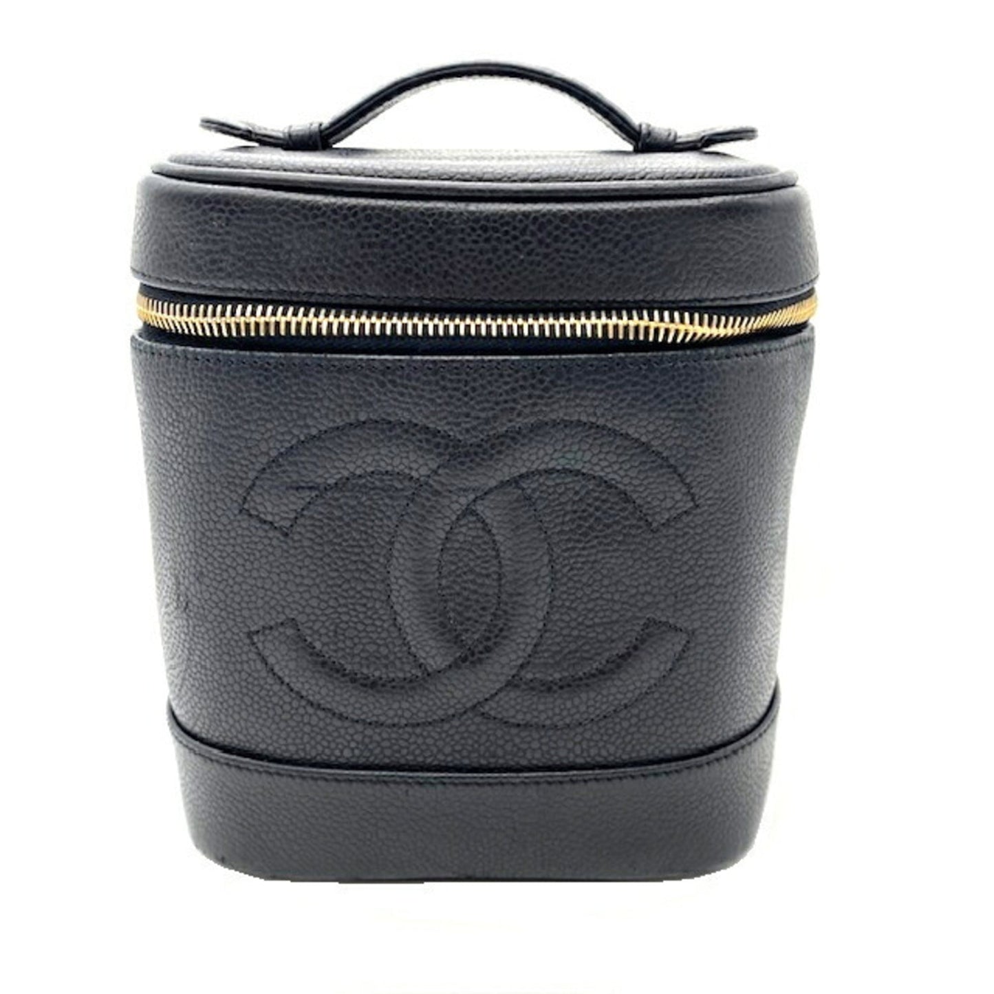 Luxury Chanel Vanity Bag Coco Mark Caviar Skin Women's Black