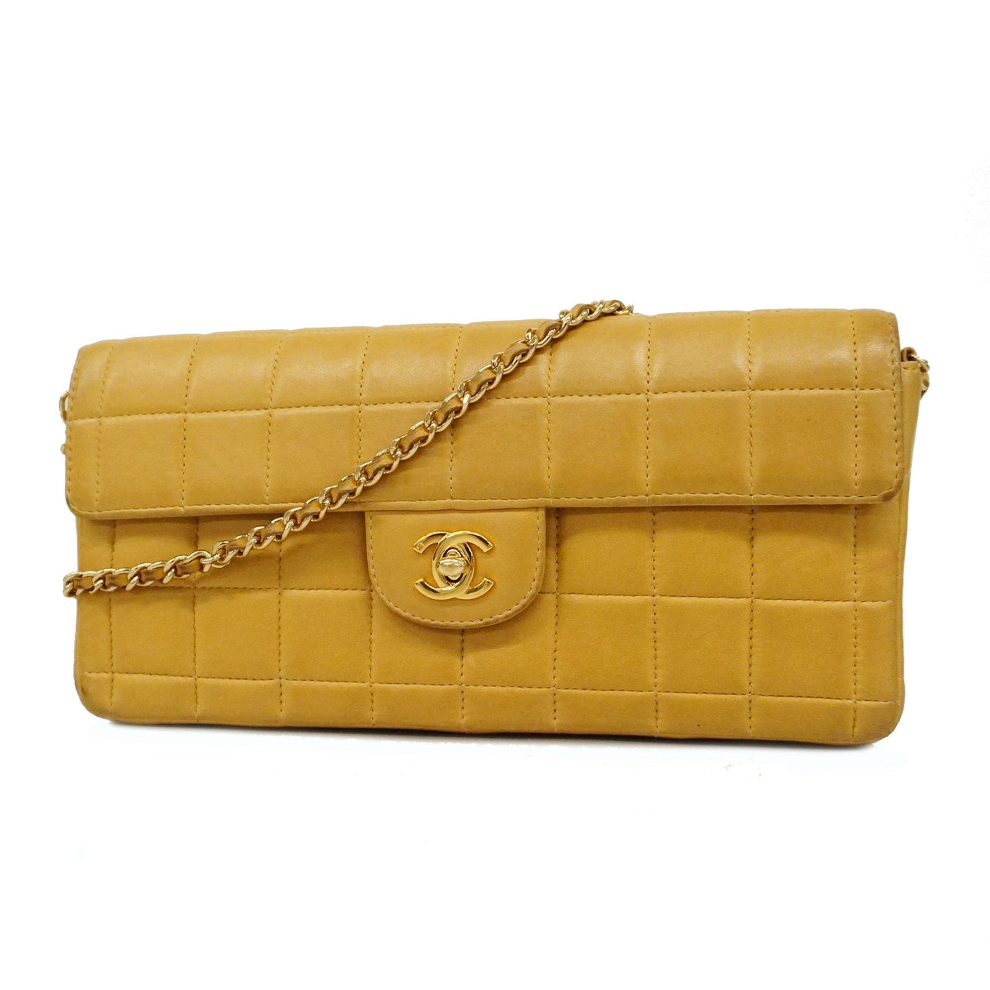 CHANEL  Chocolate Bar Chain Shoulder Women's Leather Shoulder Bag Beige