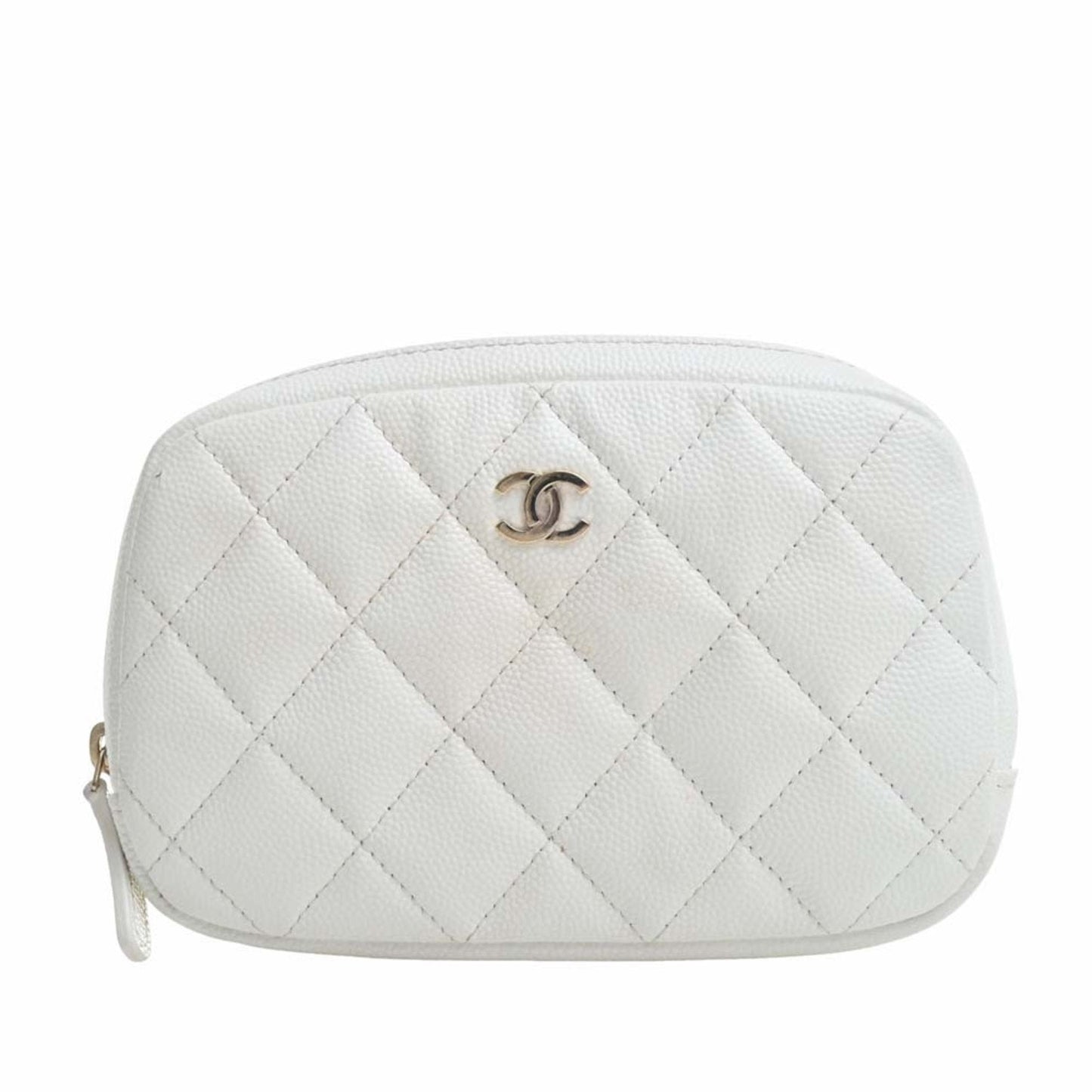 Luxury Chanel Caviar Skin Matelasse Coco Mark Pouch White Ladies