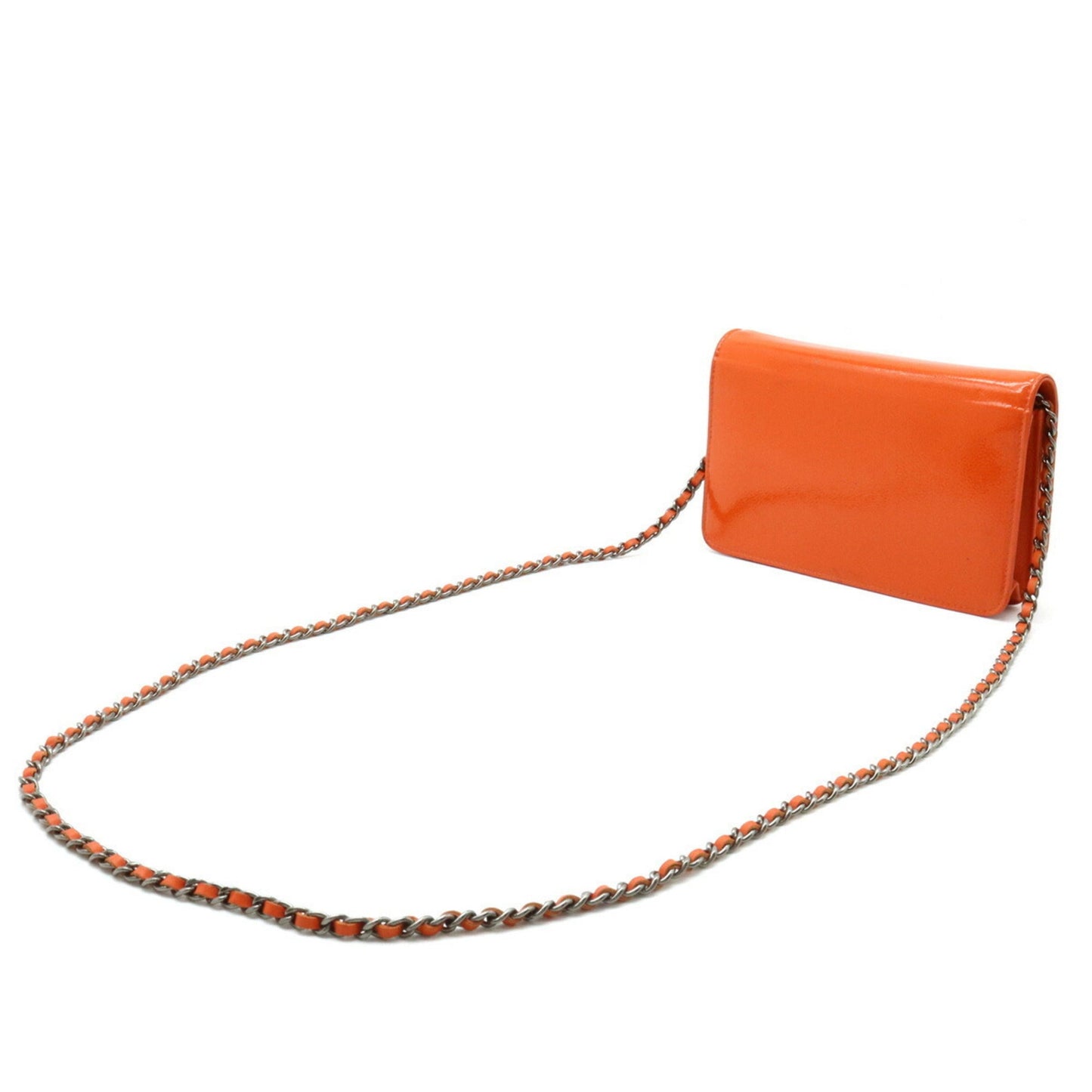 Luxury Chanel Coco Mark Chain Shoulder Bag Patent Leather Enamel Orange 8654