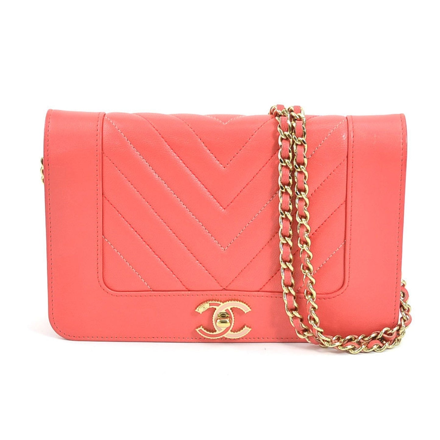 Luxury Chanel Wallet Chain V Stitch Leather/Metal Pink/Gold Ladies