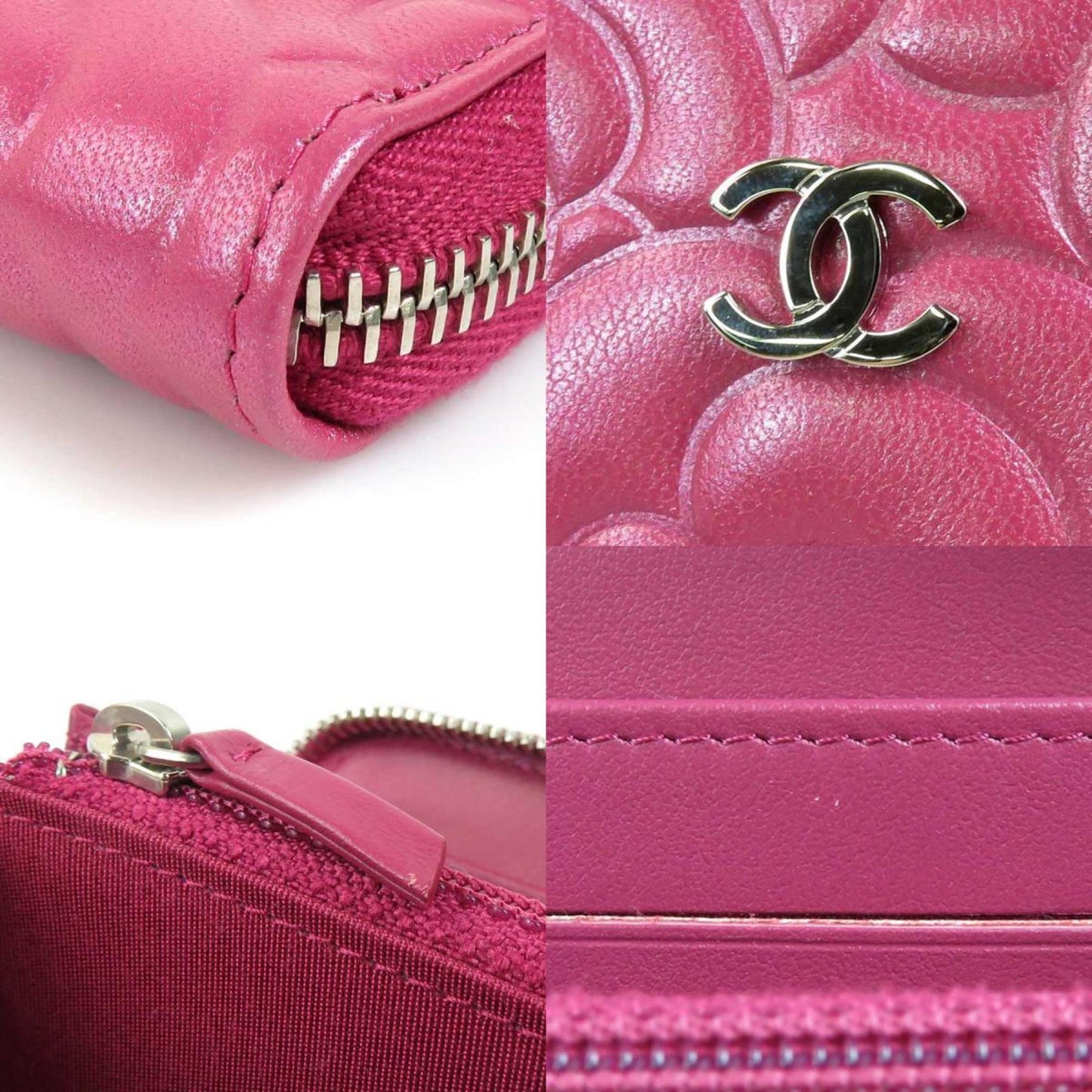 Luxury Chanel Round Zipper Long Wallet Leather Pink Women's