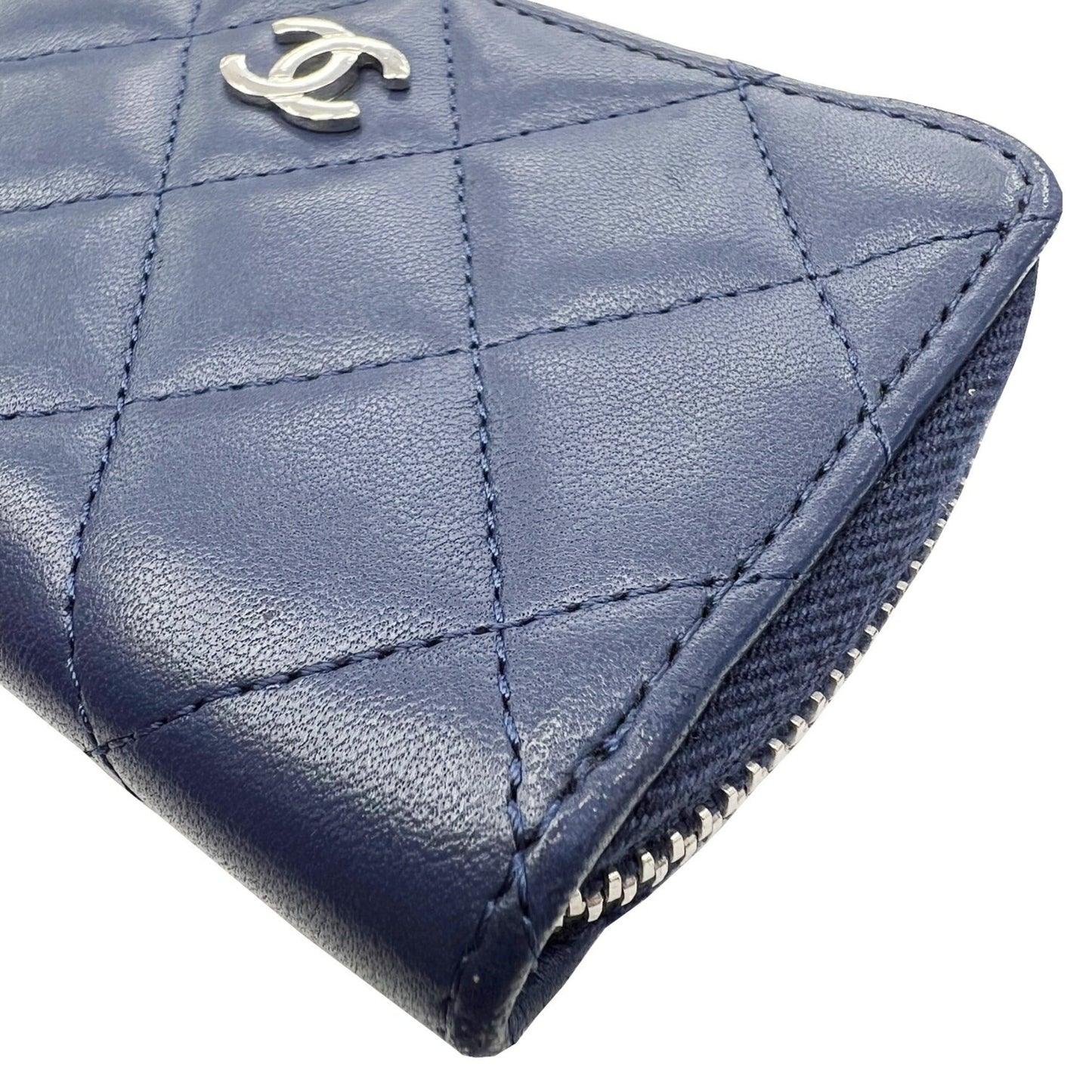 Luxury Chanel Classic Zip Matelasse Coin Case Card Key Ring Purse Navy Lambskin Coco Mark Wallet A68943 Women's Men's 2