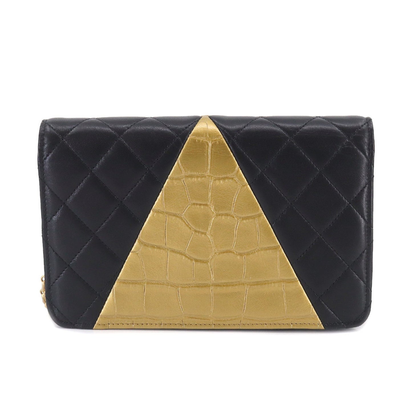 Luxury Chanel 2.55 Chain Wallet Long Leather Black Gold Embossed Matelasse