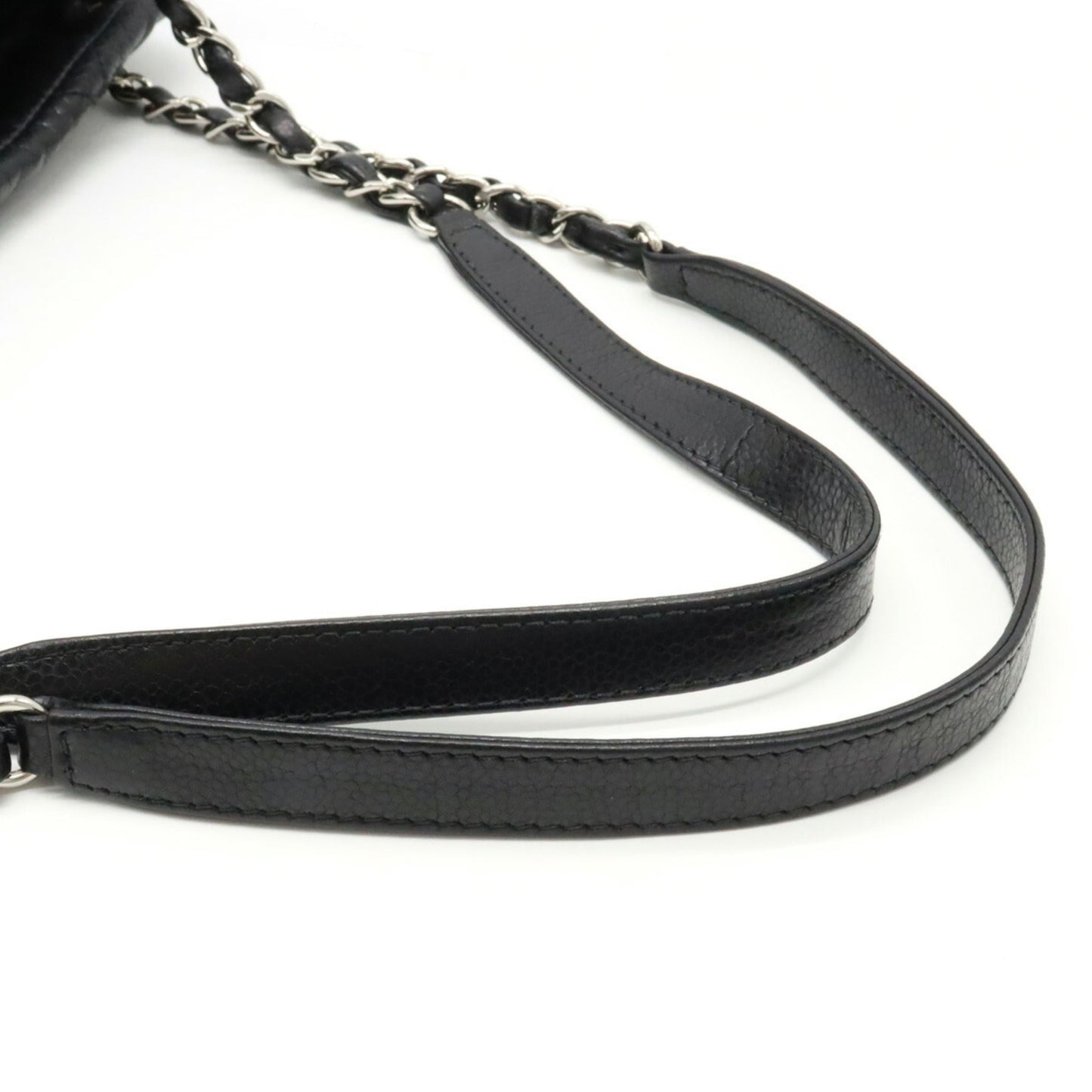 Luxury Chanel Matelasse Coco Mark Chain Tote Bag Shoulder Caviar Skin Leather Black A67292