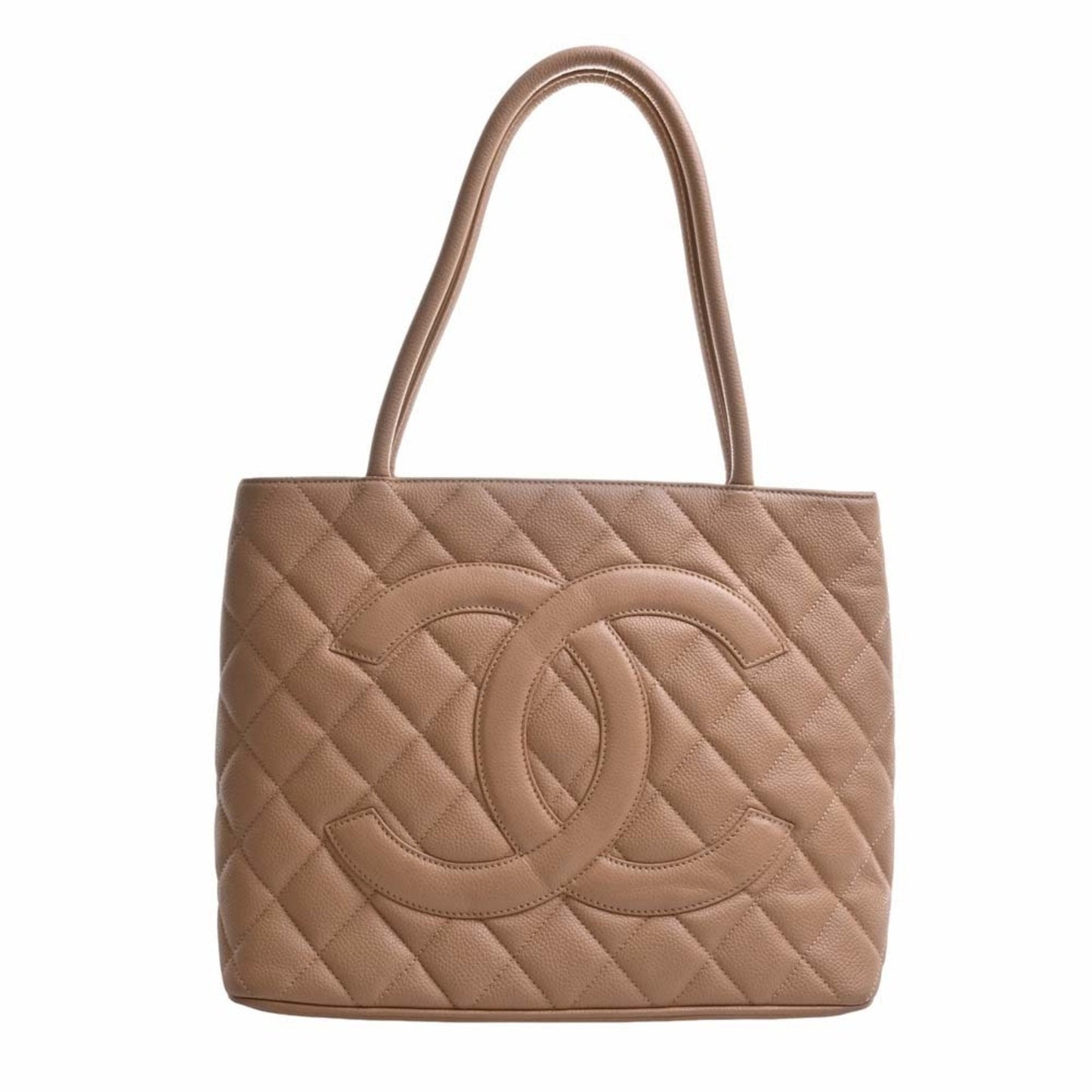 Luxury Chanel Caviar Skin Coco Mark Reproduction Tote Bag Beige Ladies