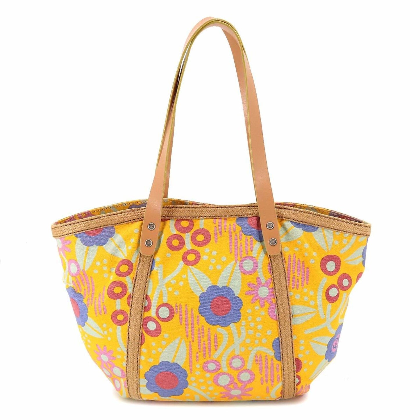 Luxury Chanel high summer flower print tote bag canvas leather yellow multicolor A22078 silver metal fittings Deauville MM