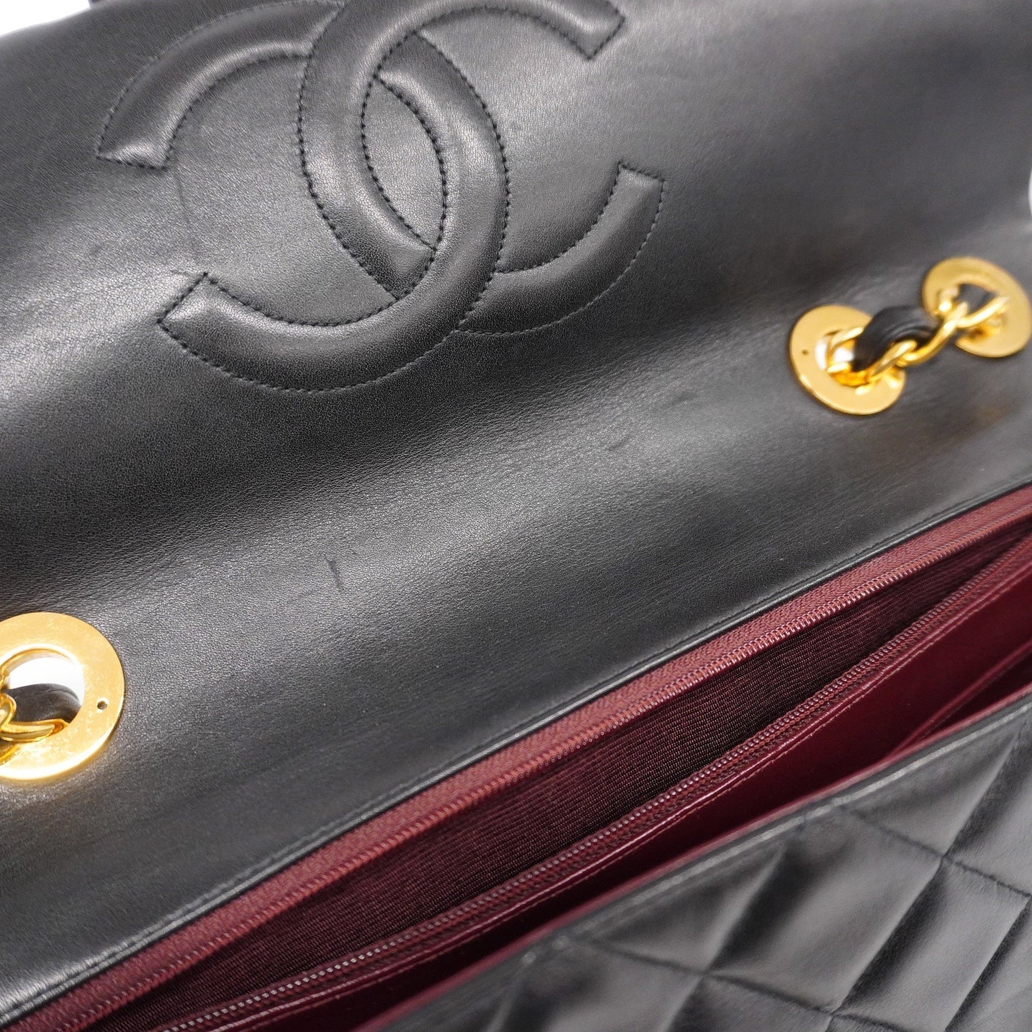 CHANEL  Big Matelasse W Chain Women's Leather Shoulder Bag Black