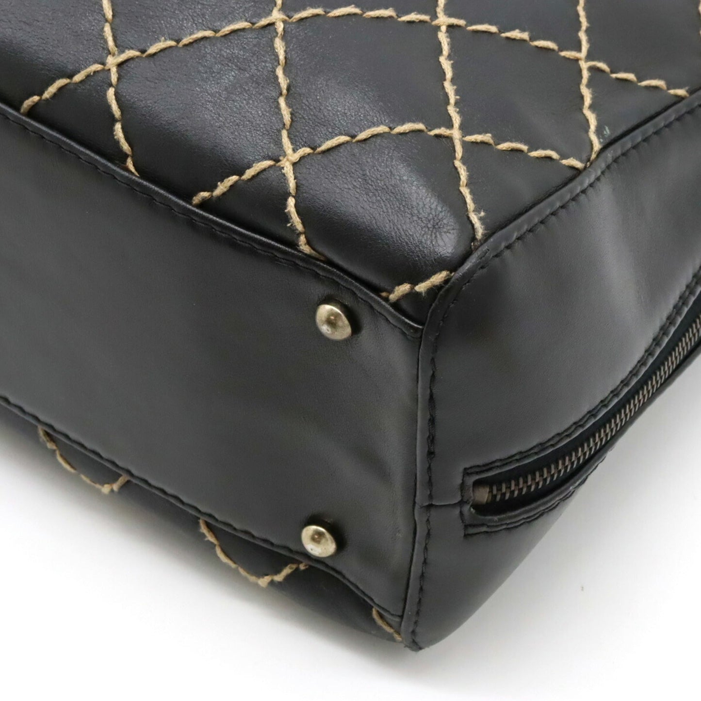 Luxury Chanel Wild Stitch Coco Mark Tote Bag Handbag Leather Black A14693
