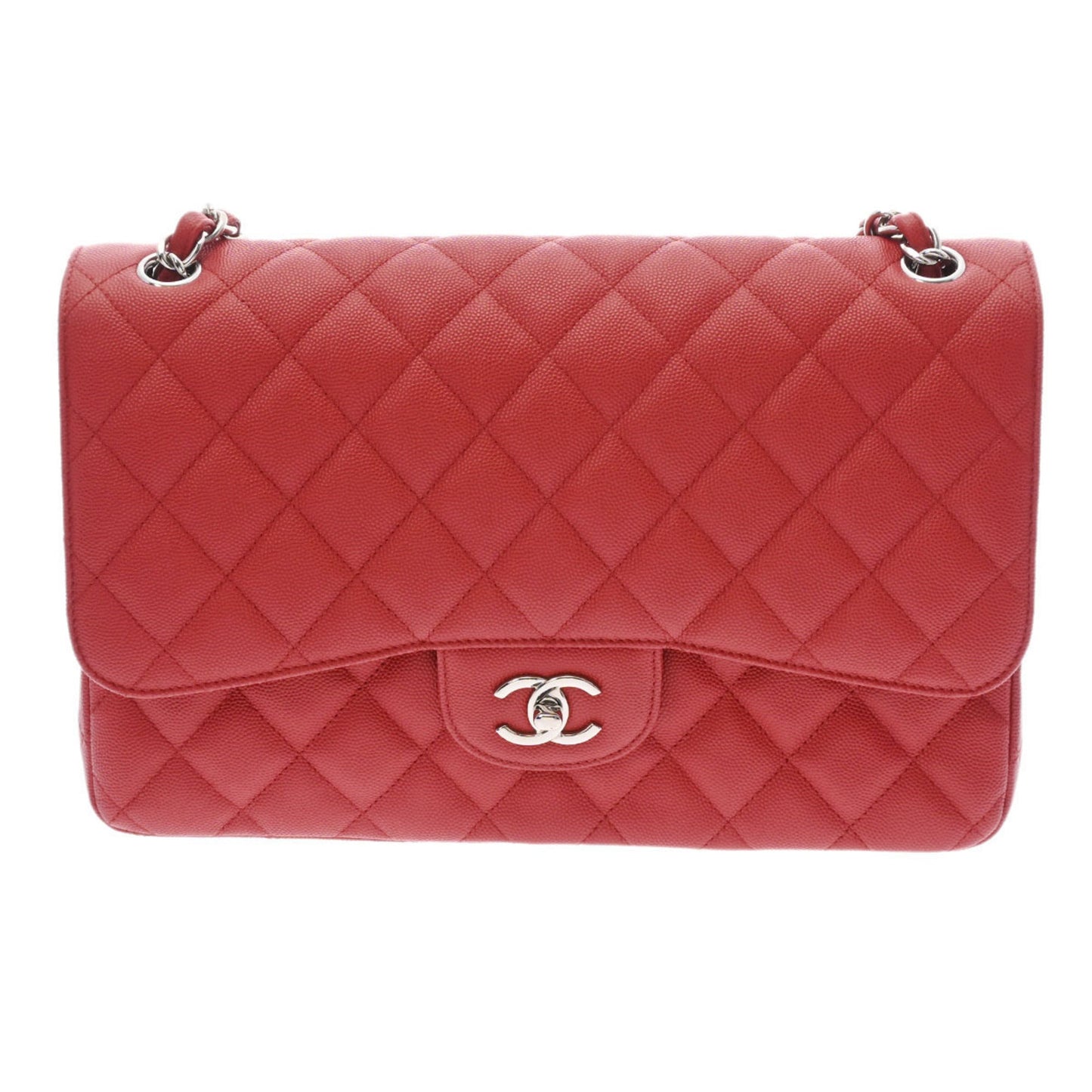 CHANEL matelasse double flap chain shoulder 30 red ladies caviar skin bag