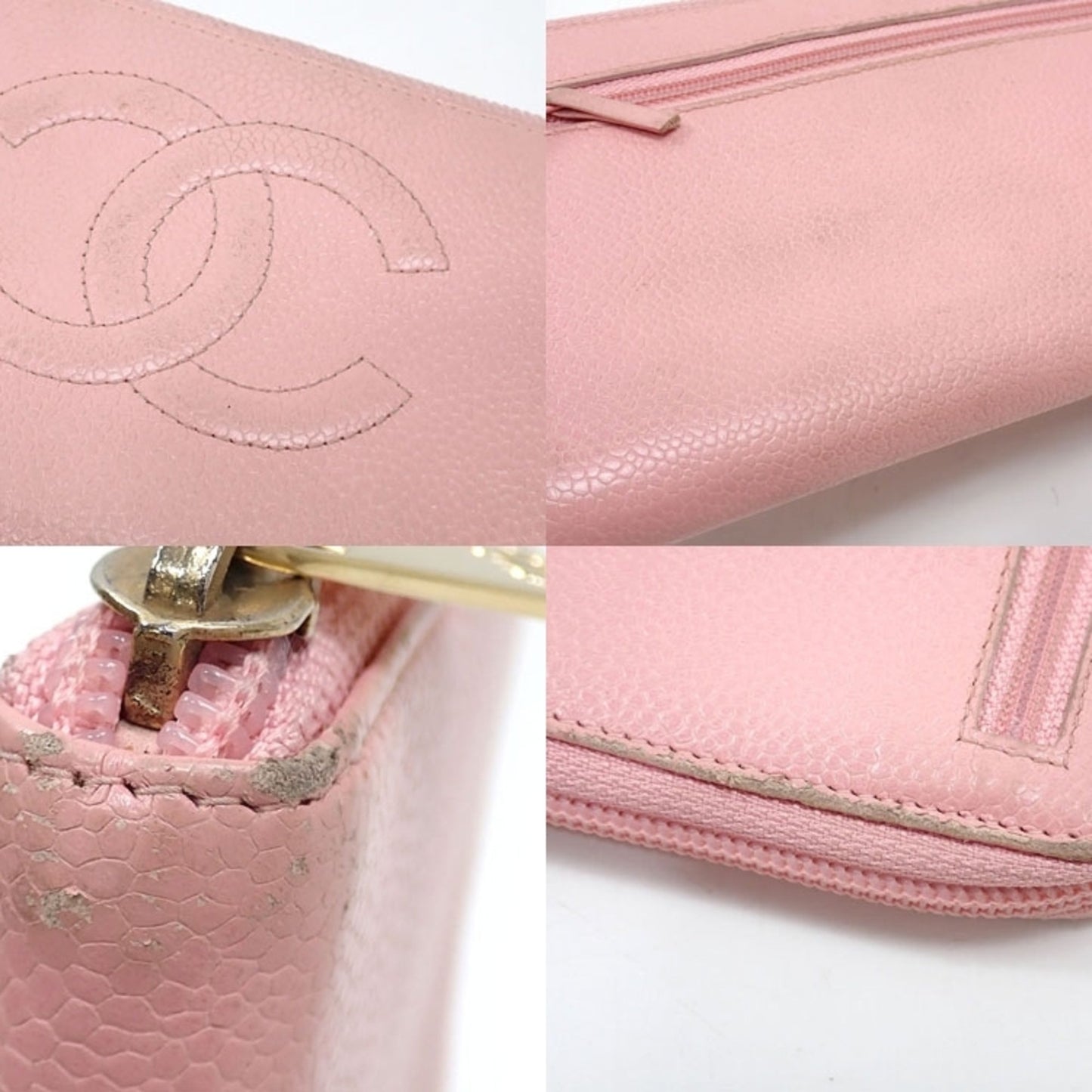 Luxury Chanel round long wallet ladies pink caviar skin here mark