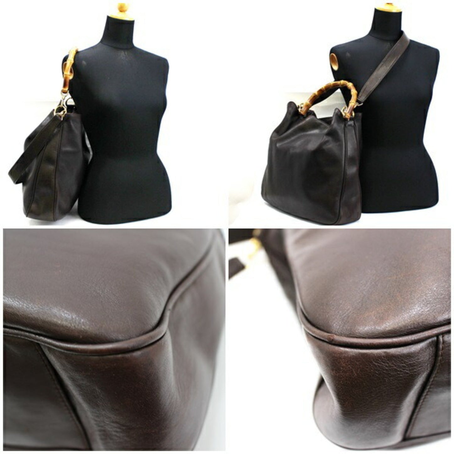 Luxury Gucci Bamboo Shoulder Bag Leather Brown 001.1998.1577 Luxury Gucci Ladies