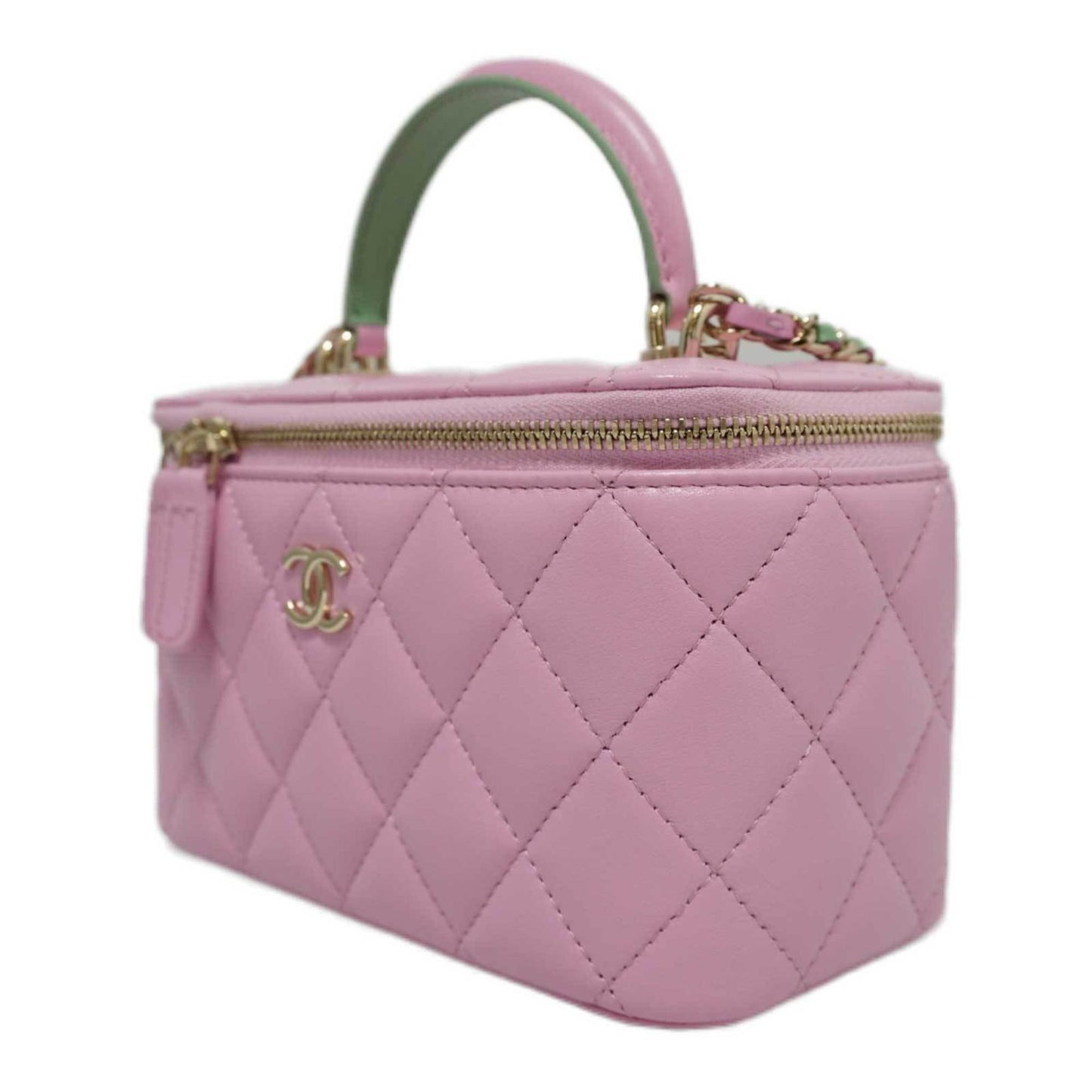 Luxury Chanel Vanity Shoulder Handbag Bag Pink Lambskin Women's