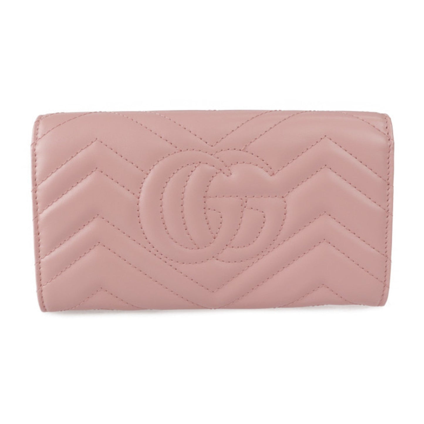 Luxury Gucci Continental Wallet GG Marmont Bifold 443436 Leather Pink Series Silver Metal Fittings Long