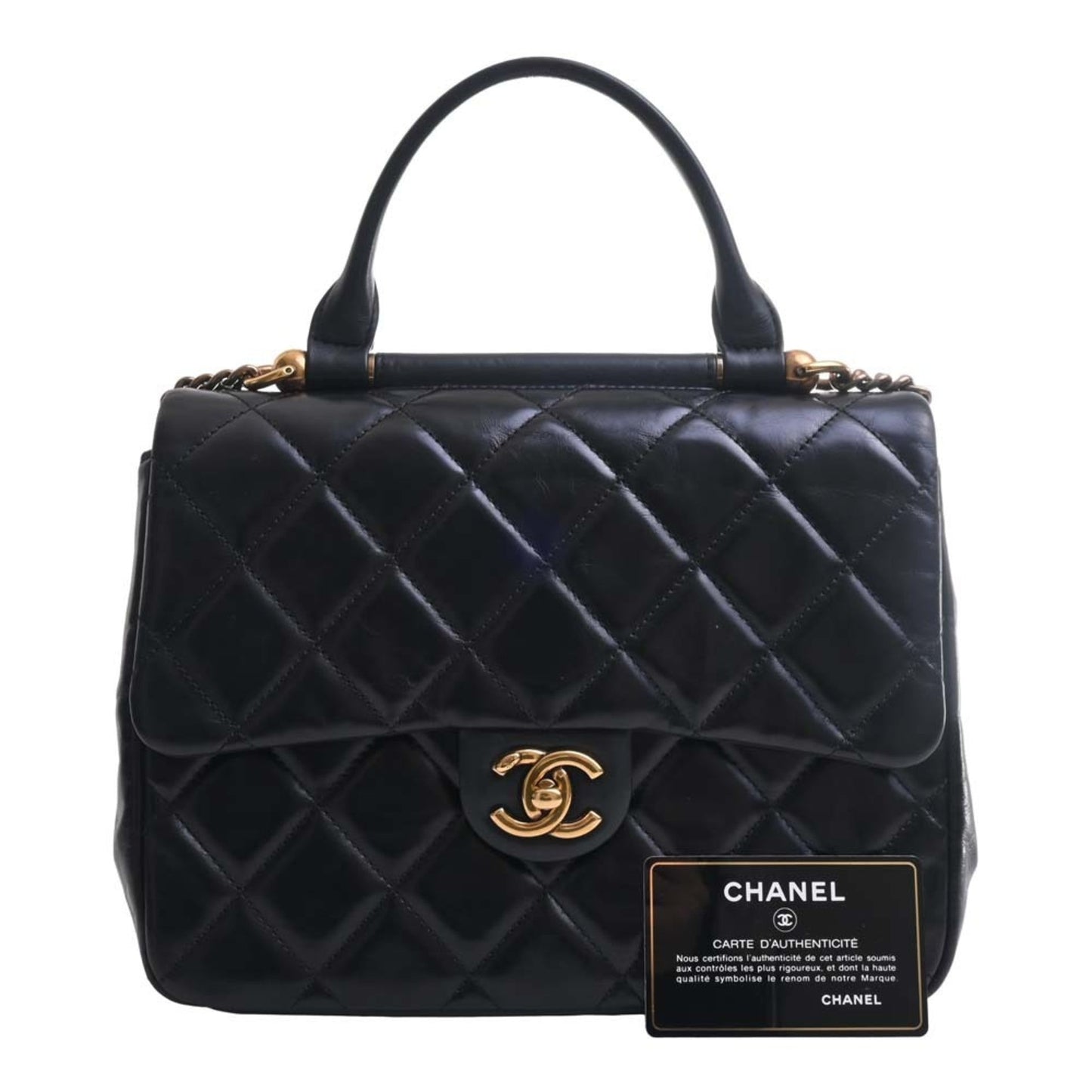 Luxury Chanel Leather Matelasse Coco Mark Chain Shoulder Bag Black Ladies