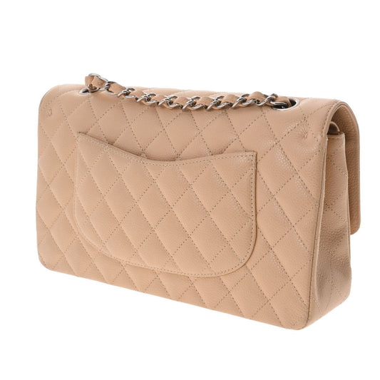 CHANEL matelasse W flap chain shoulder 25 beige A01112 ladies caviar skin bag