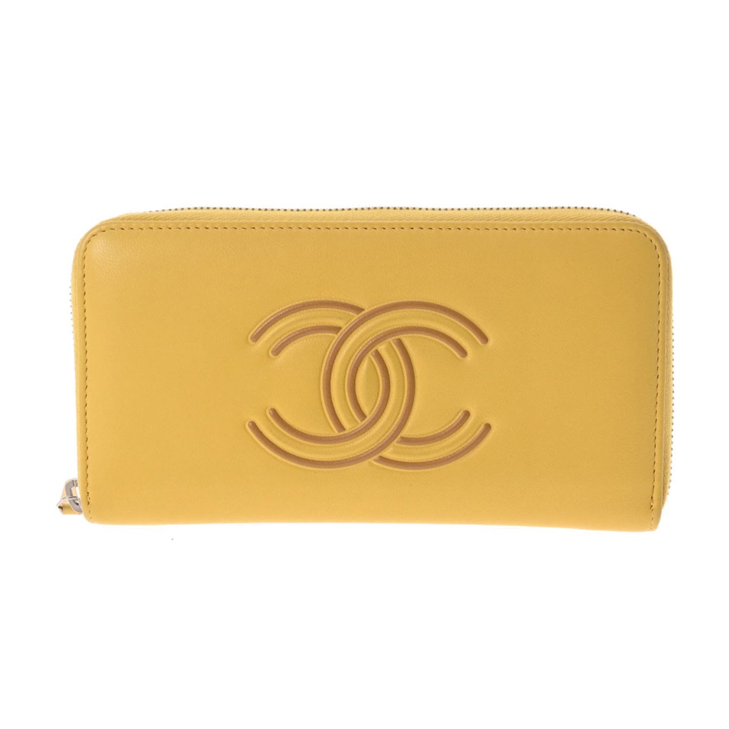 Luxury Chanel here mark round wallet yellow ladies lambskin long