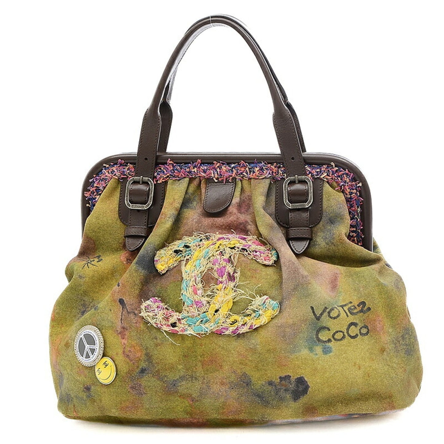 Luxury Chanel Embroidery Graffiti Clasp Handbag Khaki A92791