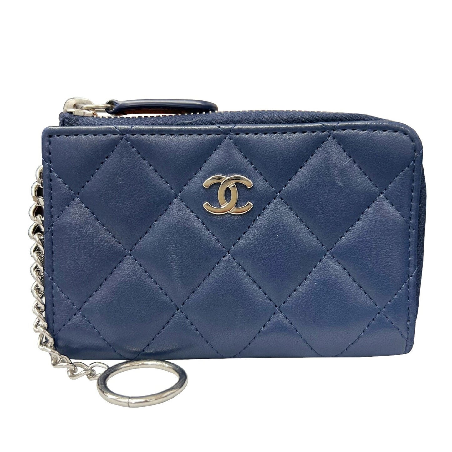 Luxury Chanel Classic Zip Matelasse Coin Case Card Key Ring Purse Navy Lambskin Coco Mark Wallet A68943 Women's Men's 2